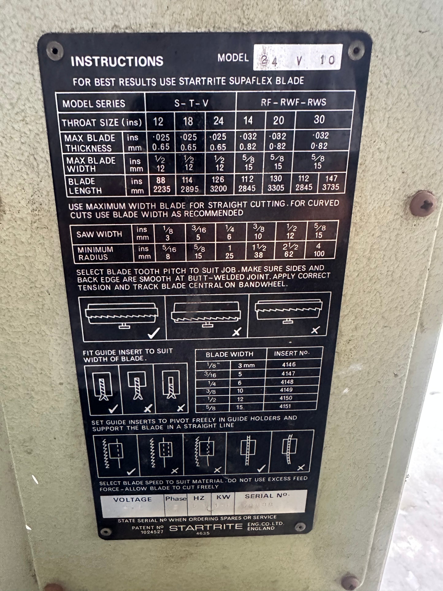 Used Startrite 24-V-10 Vertical Metal Bandsaw