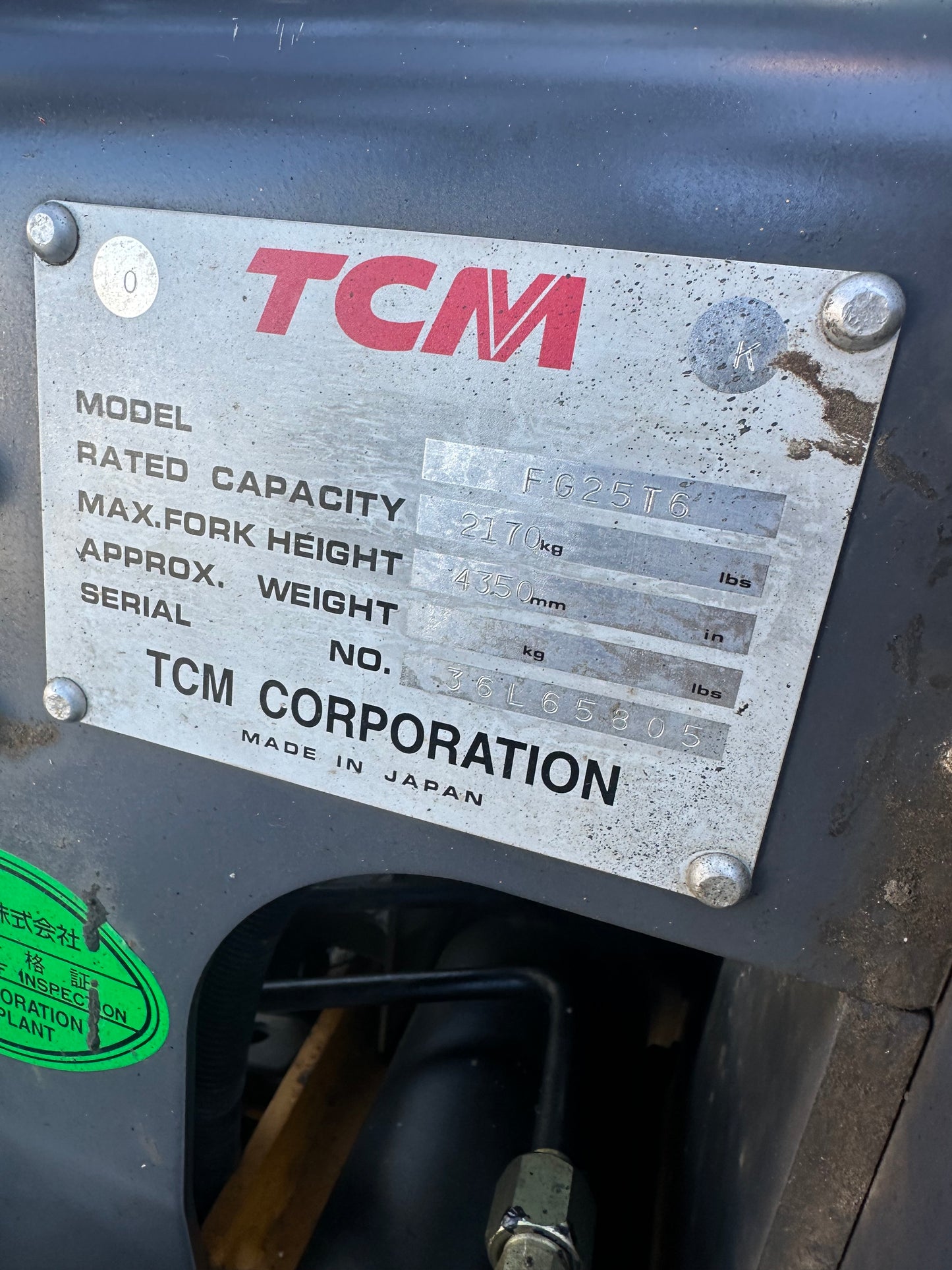 Used 2.5t TCM Petrol Forklift