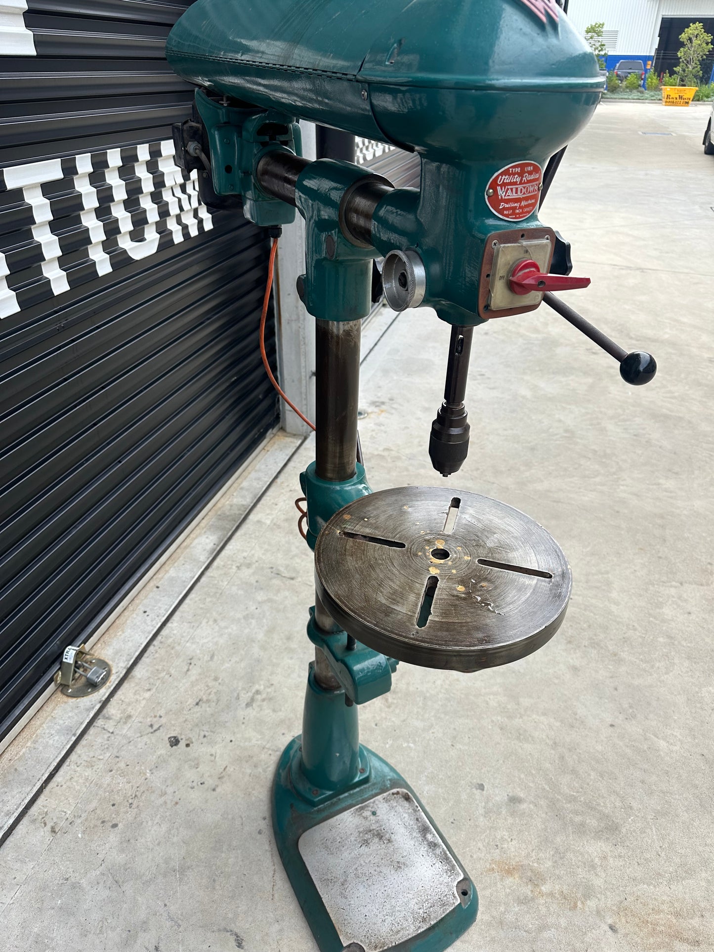 Used Waldown Radial Arm Pedestal Drill