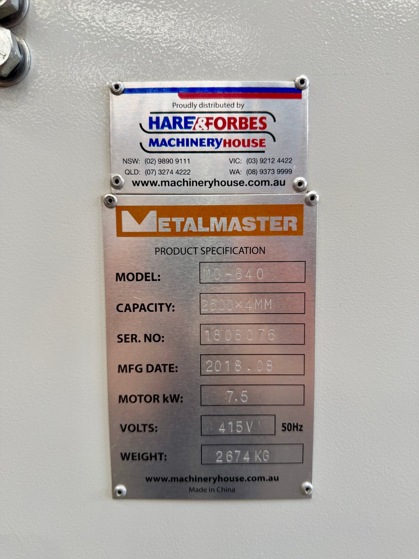 Used HAFCO Metalmaster HG-840 Guillotine